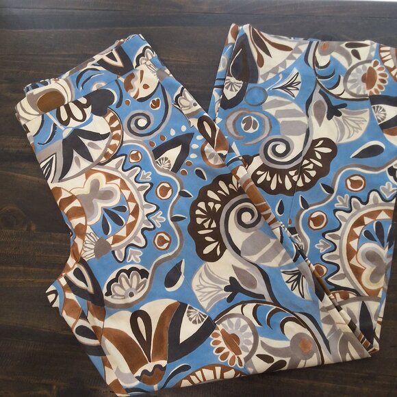 Max Mara Licia Paisley Print High-Rise Cropped Pants In Blue & Brown Print Sz 8 - Picture 10 of 10